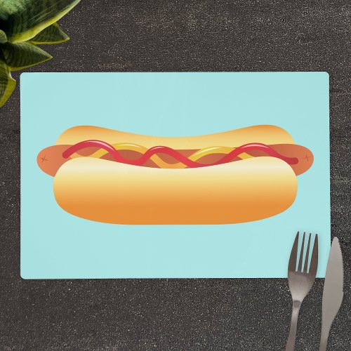 Hot Dog With Bun And Sausage Cartoon Illustration Placemat