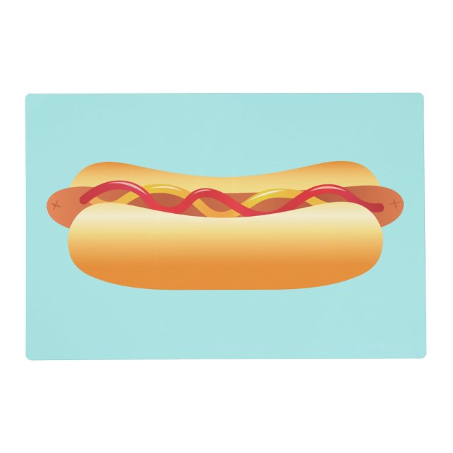 Hot Dog With Bun And Sausage Cartoon Illustration Placemat (Front)