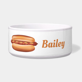 Hot Dog With Condiments And Custom Pet Name Bowl