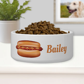 Hot Dog With Condiments And Custom Pet Name Bowl
