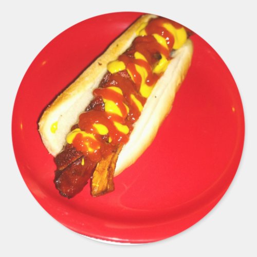 Hot Dog with Ketchup and Mustard Classic Round Sticker