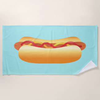 Hot Dog With Ketchup And Mustard Illustration Beach Towel