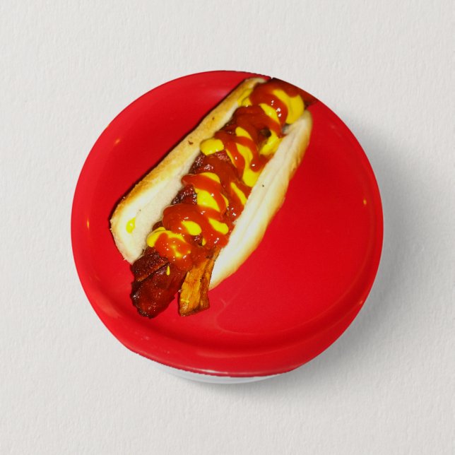 Hot Dog with Ketchup and Mustard Pinback Button (Front)