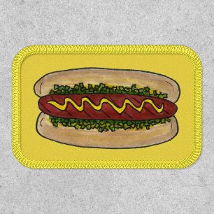 Hot Dog with Mustard and Relish Fast Food Hotdog Patch