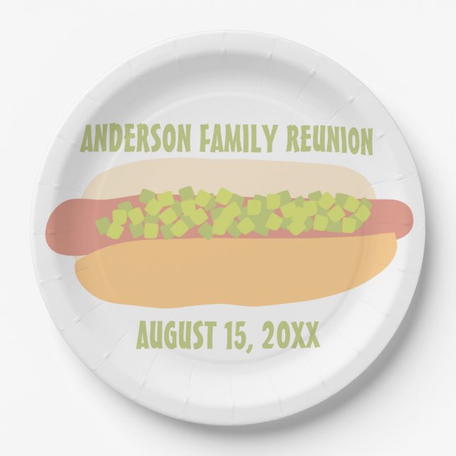Hot Dog with Relish Personalized Party Paper Plates (Front)