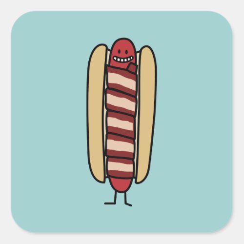 Hot dog wrapped in Bacon Square Sticker