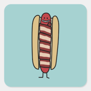 Hot dog wrapped in Bacon Square Sticker