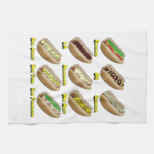 Hot Dogs Across America Kitchen Towel