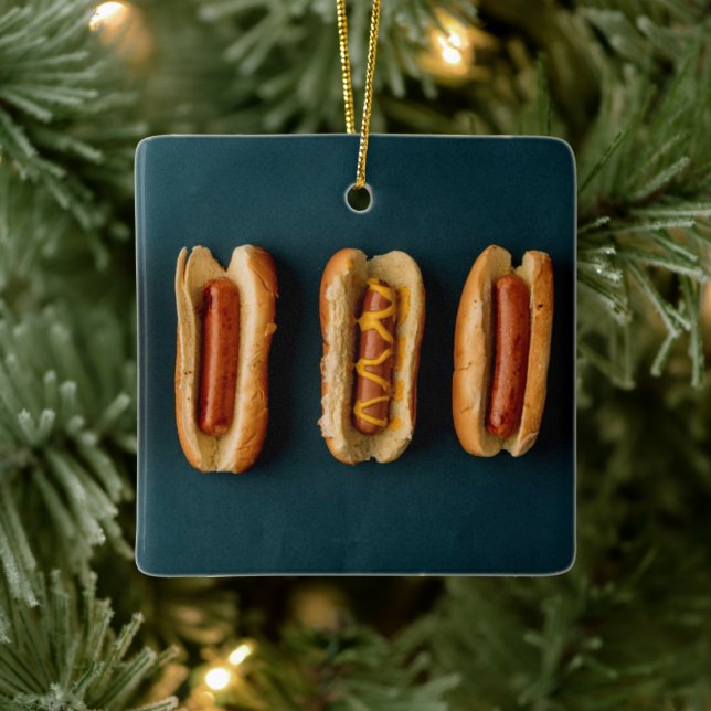 Hot Dogs and Buns Ceramic Ornament (Tree)