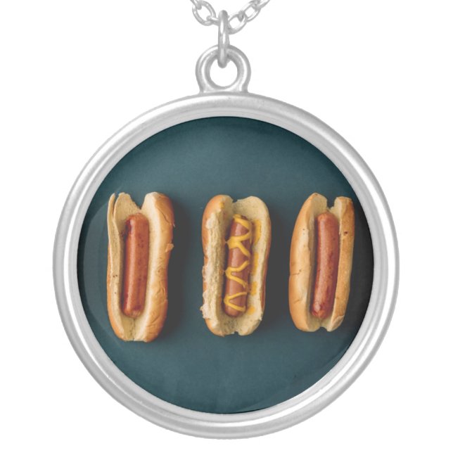Hot Dogs and Buns Silver Plated Necklace (Front)