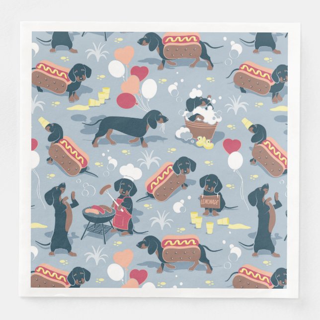 Hot dogs and lemonade summer dachshund dog  paper dinner napkins (Front)