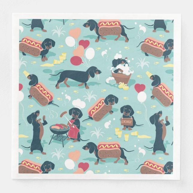 Hot dogs and lemonade summer dachshund dog  paper dinner napkins (Front)