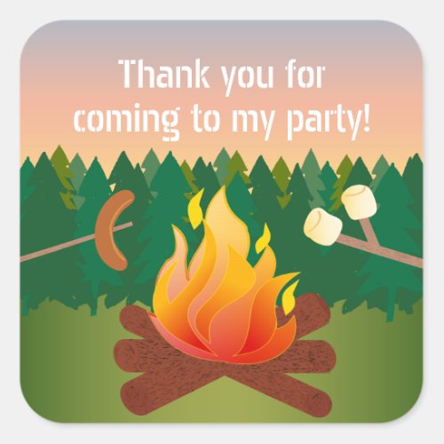 Hot Dogs and Marshmallows Campfire Thank You Favor Square Sticker