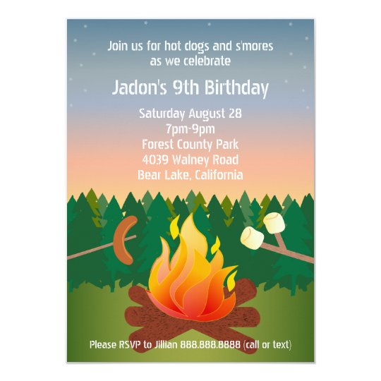 hot-dogs-and-smores-campfire-birthday-party-invitation-zazzle