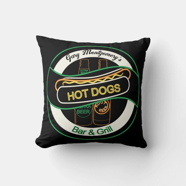 Hot Dogs & Beer Bar & Grill Throw Pillow (Front)
