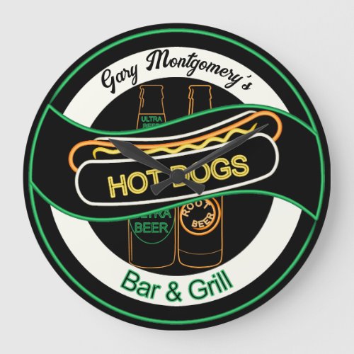 Hot Dogs  Beer Bar  Grill Wall Clock