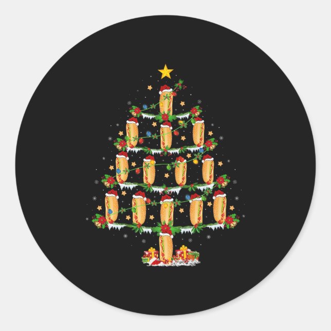 Hot Dogs Christmas Tree Lights Funny Fast Food Hot Classic Round Sticker (Front)