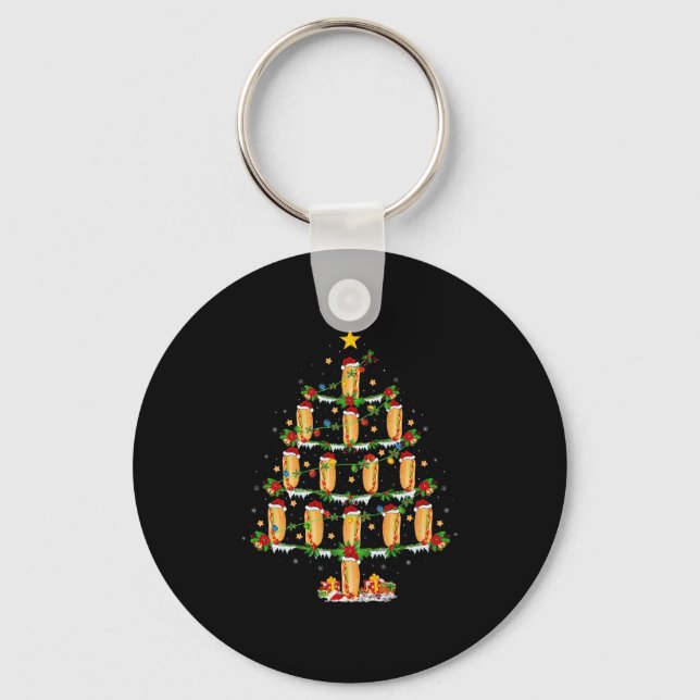 Hot Dogs Christmas Tree Lights Funny Fast Food Hot Keychain (Front)