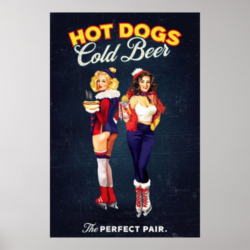 Hot Dogs  Cold Beer Cool Retro Pinup Art Poster
