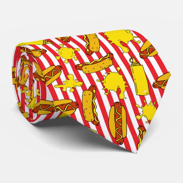 Hot Dogs Mustard Baseball Stadium Ball Park Neck Tie (Rolled)