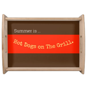 HOT DOGS ON THE GRILL Bright Orange Brown Stripes Serving Tray