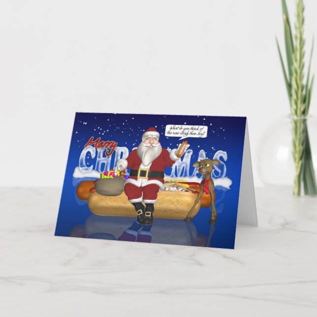 Hot Dogs, Onions, Bun, Christmas Card - Santa And (Front)