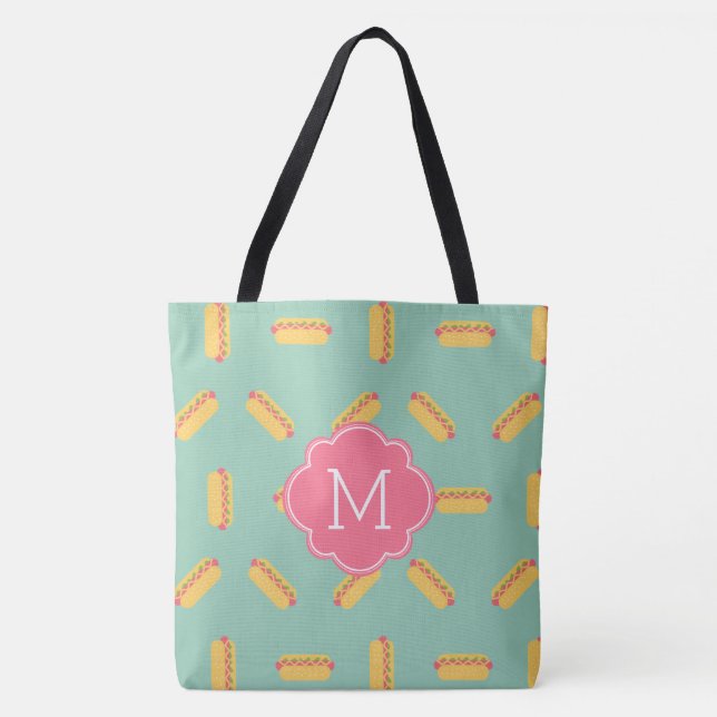 Hot Dogs Pattern Monogram Tote Bag (Front)