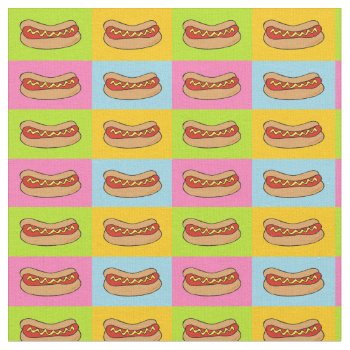 Hot Dogs Tiled Design Fabric by ComicDaisy at Zazzle