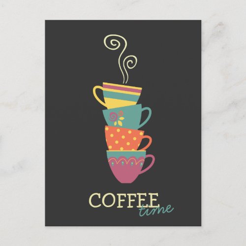 Hot drink coffee cups tea mugs postcard