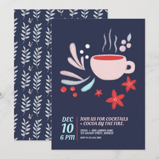Hot Drink in Pastel Mug Cozy Holiday Invitation (Front/Back)