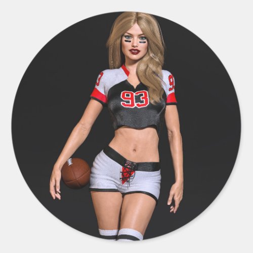 Hot Female Football Player Against Black Classic Round Sticker