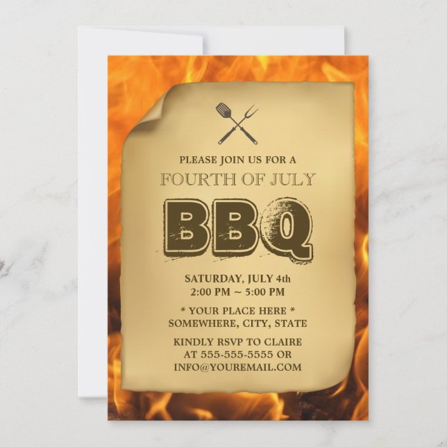Hot Fire Annual July 4th BBQ Party Invitations (Front)