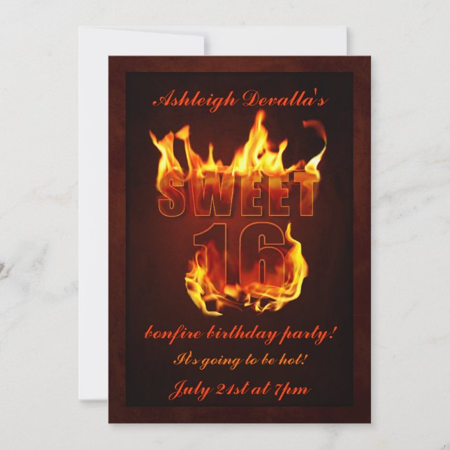 Hot Fire Sweet 16 Bonfire Party Invitation (Front)