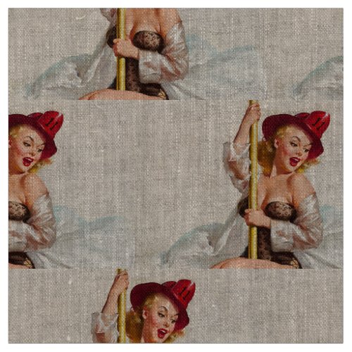 Hot Firefighter Pinup Girl Fabric