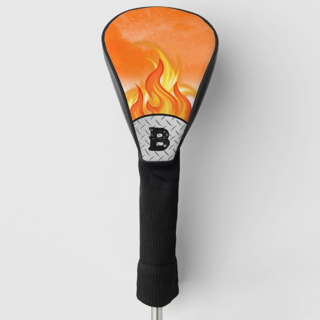 Hot Flames & Metal Monogram Initial Golf Head Cover (Front)