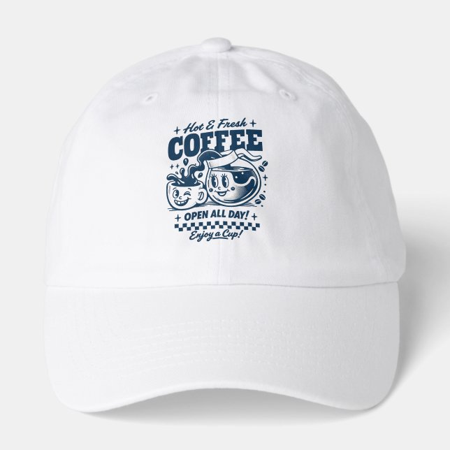 ☕ Hot & Fresh Coffee – Retro Chill Tee Hat (Front)