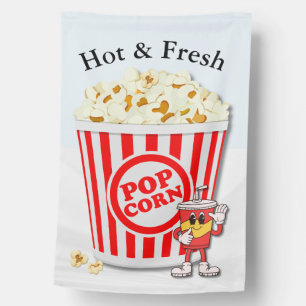 Hot & Fresh Popcorn Cartoon House Flag