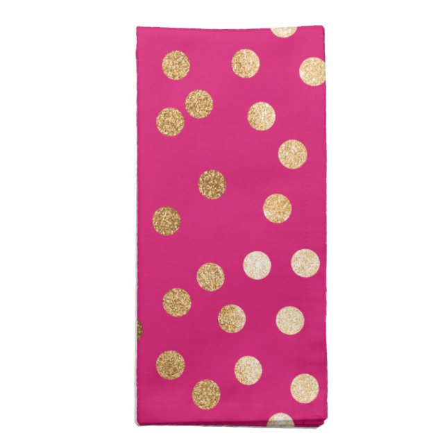 Hot Fuchsia Pink and Gold Glitter City Dots Cloth Napkin (Folded)