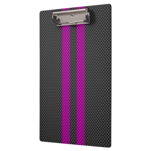 Hot Fuchsia Pink Racing Stripes Carbon Fiber Style Clipboard