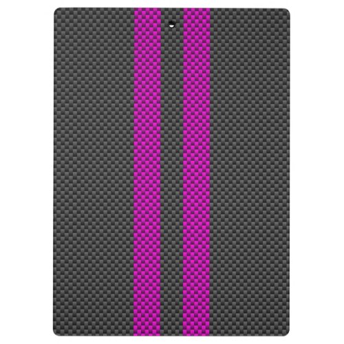 Hot Fuchsia Pink Racing Stripes Carbon Fiber Style Clipboard