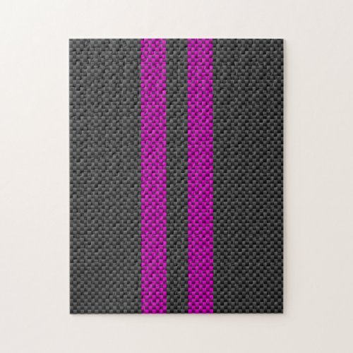 Hot Fuchsia Pink Racing Stripes Carbon Fiber Style Jigsaw Puzzle