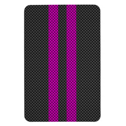 Hot Fuchsia Pink Racing Stripes Carbon Fiber Style Magnet