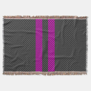 Hot Fuchsia Pink Racing Stripes Carbon Fiber Style Throw Blanket