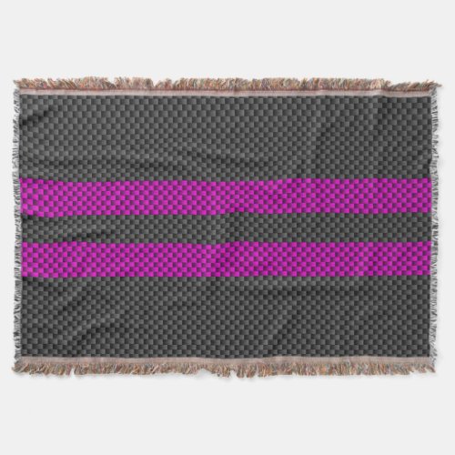 Hot Fuchsia Pink Racing Stripes Carbon Fiber Style Throw Blanket