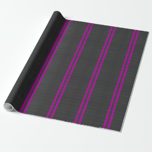 Hot Fuchsia Pink Racing Stripes Carbon Fiber Style Wrapping Paper