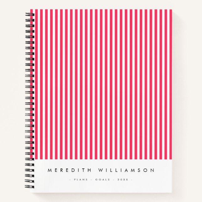Hot Fuchsia Pink Striped Personalized Notebook (Front)