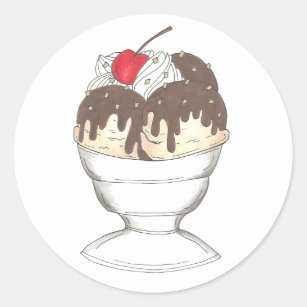 Hot Fudge Ice Cream Sundae Cherry Dessert Foodie Classic Round Sticker