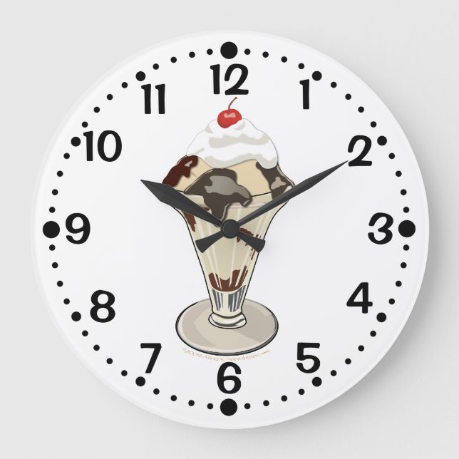 Hot Fudge Ice Cream Sundae Custom Kitchen Minutes Large Clock (Front)