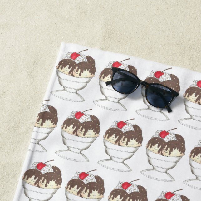 Hot Fudge Ice Cream Sundae Whipped Cream Cherry Beach Towel (In Situ)