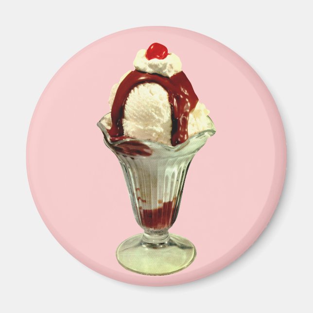 Hot Fudge Sundae Retro Ice Cream Magnet (Front)